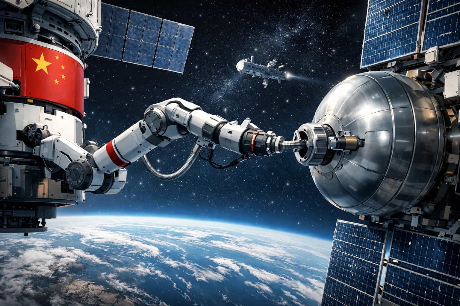 Ilustracja do artykułu: Xiyuan-0 pokazuje przyszłość tankowania satelitów. Chiński test robotycznego ramienia na orbicie