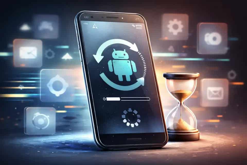 Starszy smartfon z Androidem podczas instalacji aktualizacji systemu