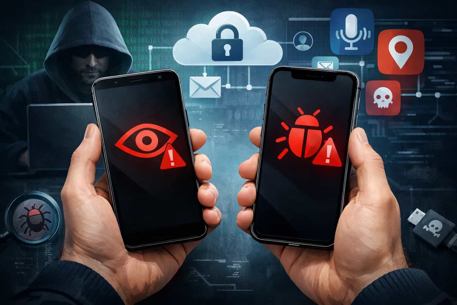 Smartfon z ekranem ustawień prywatności i aktywnymi ikonami mikrofonu oraz kamery