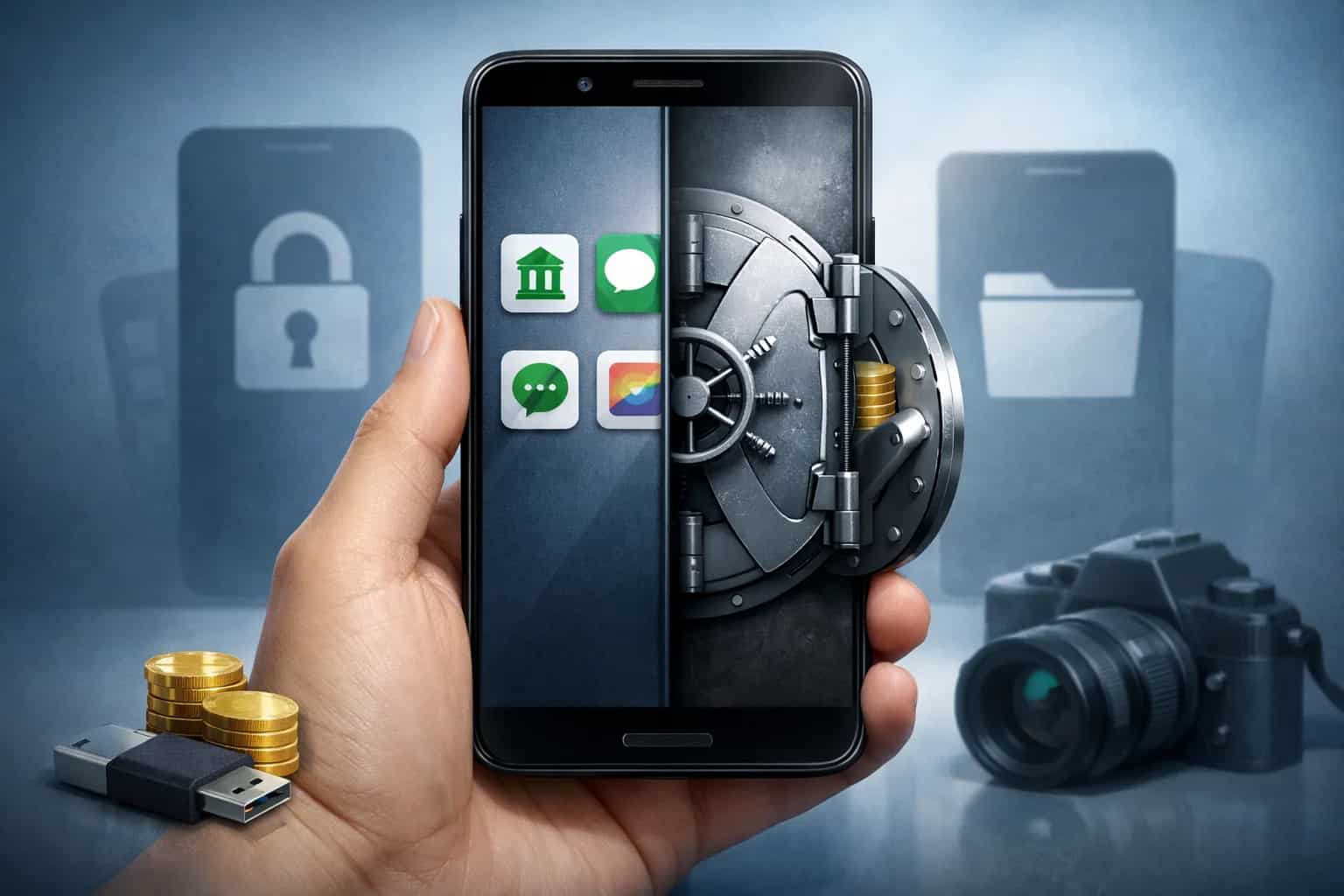 Smartfon z Androidem z otwartymi ustawieniami prywatnej przestrzeni