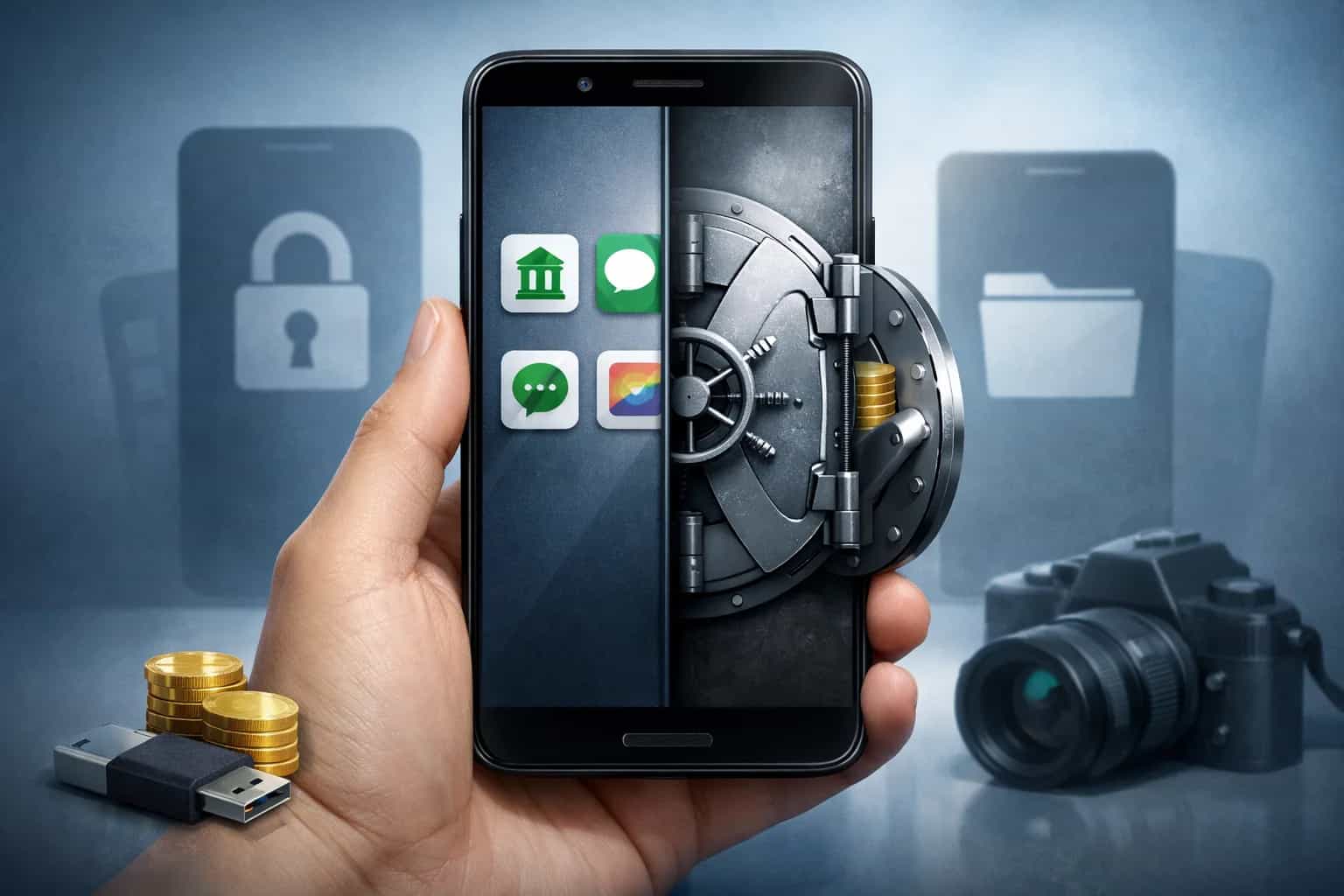 Smartfon z Androidem z otwartymi ustawieniami prywatnej przestrzeni