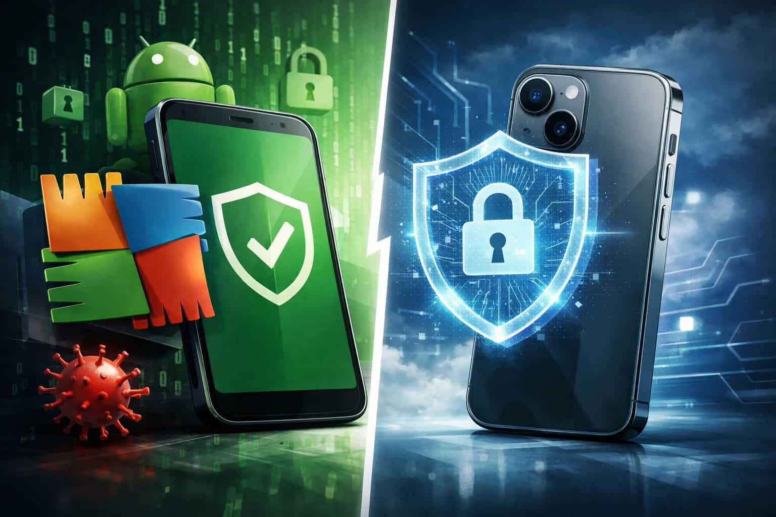 Smartfon z ekranem skanowania bezpieczeństwa i ikoną tarczy