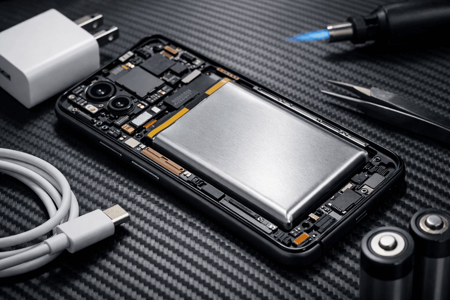 Smartfon ładowany przewodem z widoczną grafiką baterii