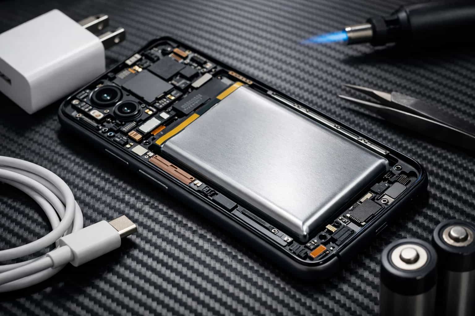 Smartfon ładowany przewodem z widoczną grafiką baterii