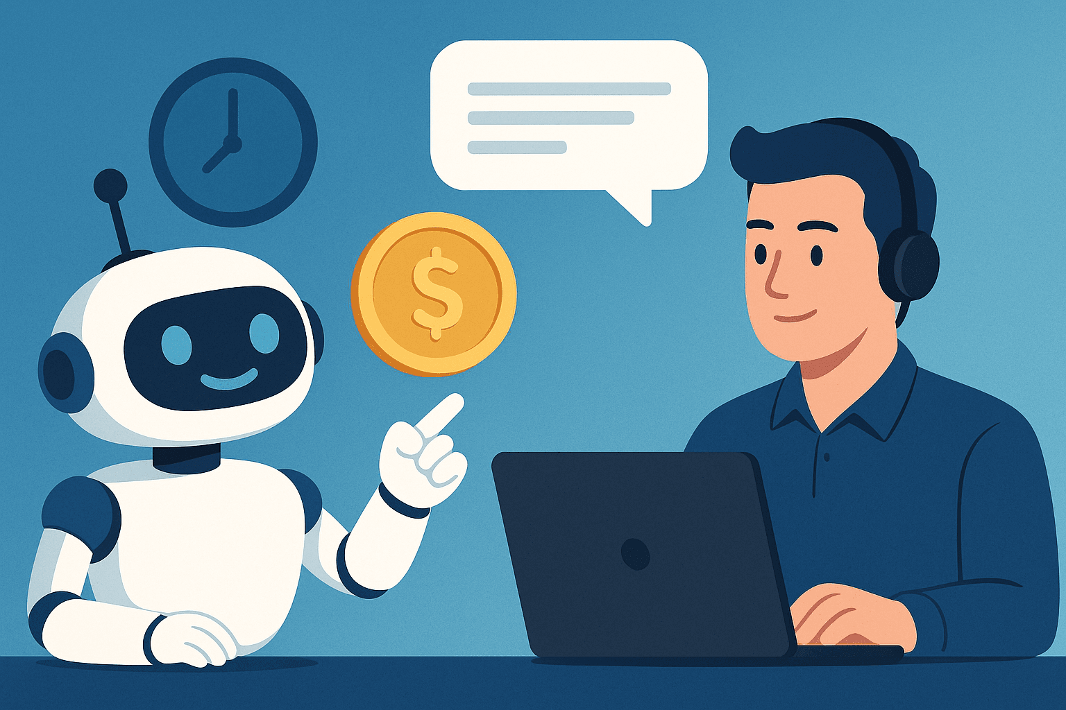 Ilustracja do artykułu: Chatboty w obsłudze klienta: ile czasu i pieniędzy można oszczędzić?
