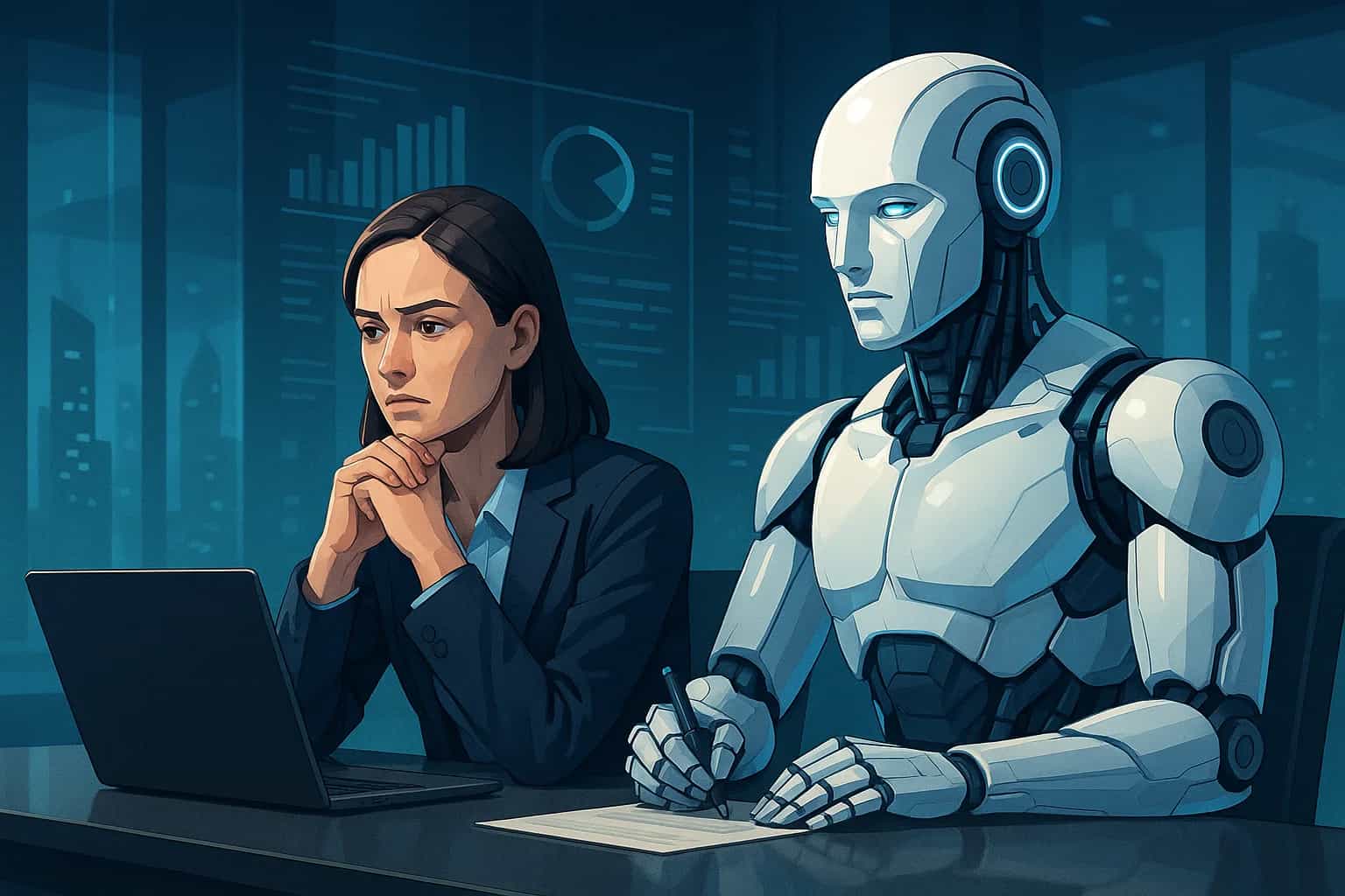 Ilustracja do artykułu: Czy AI naprawdę zabierze pracę? Analiza zawodów najbardziej narażonych i tych, które zyskają