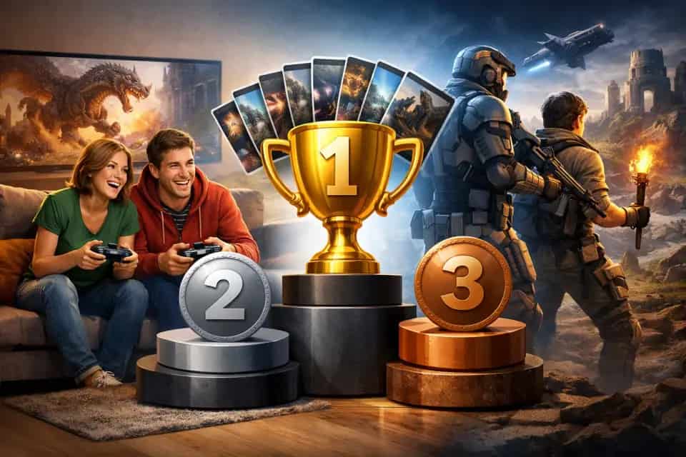 Dwie osoby grające razem w kooperacyjną grę na podzielonym ekranie