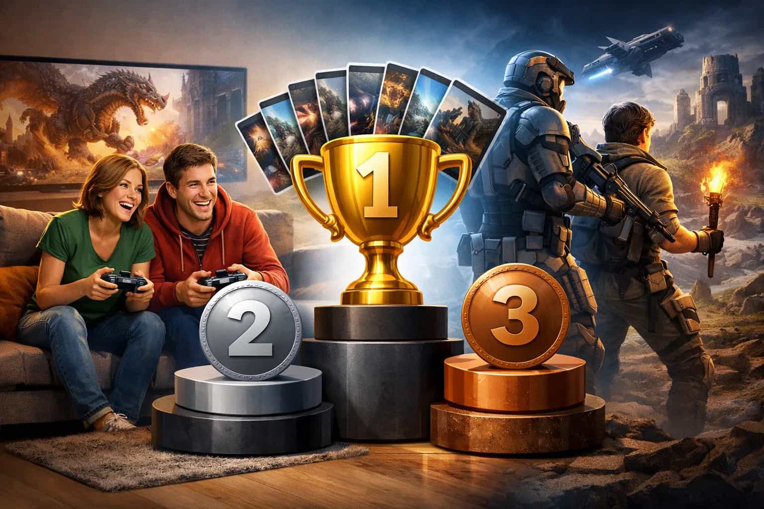 Dwie osoby grające razem w kooperacyjną grę na podzielonym ekranie