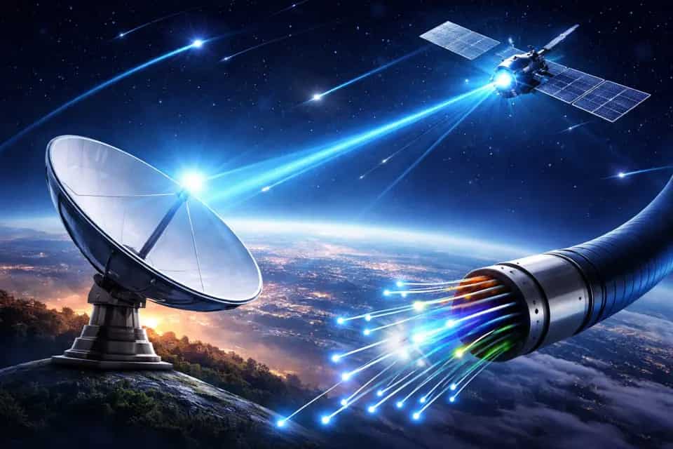 Antena internetu satelitarnego na dachu domu na tle nieba