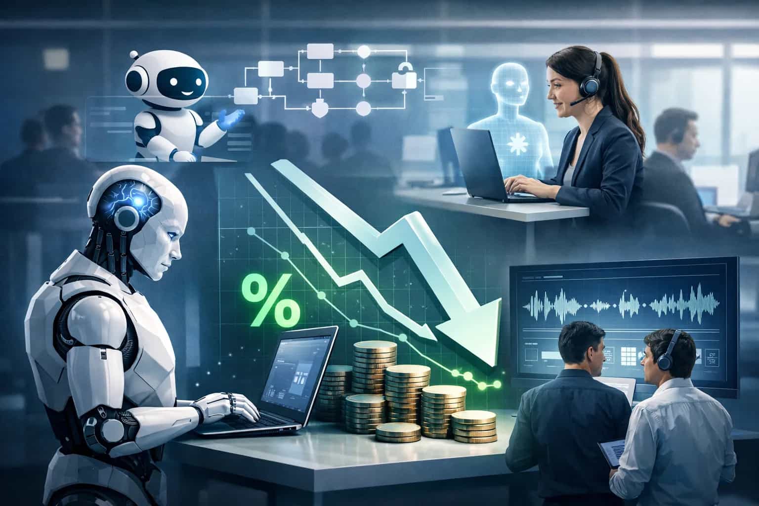 Konsultant obsługi klienta korzystający z narzędzi AI przy analizie zgłoszeń