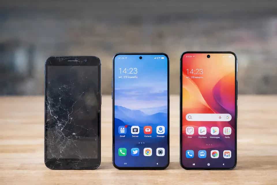 Użytkownik trzyma kilkuletni smartfon i sprawdza stan baterii