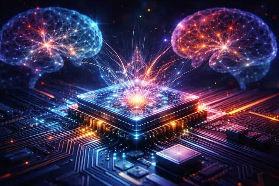 Wizualizacja neuromorficznego chipa inspirowanego siecią neuronową mózgu