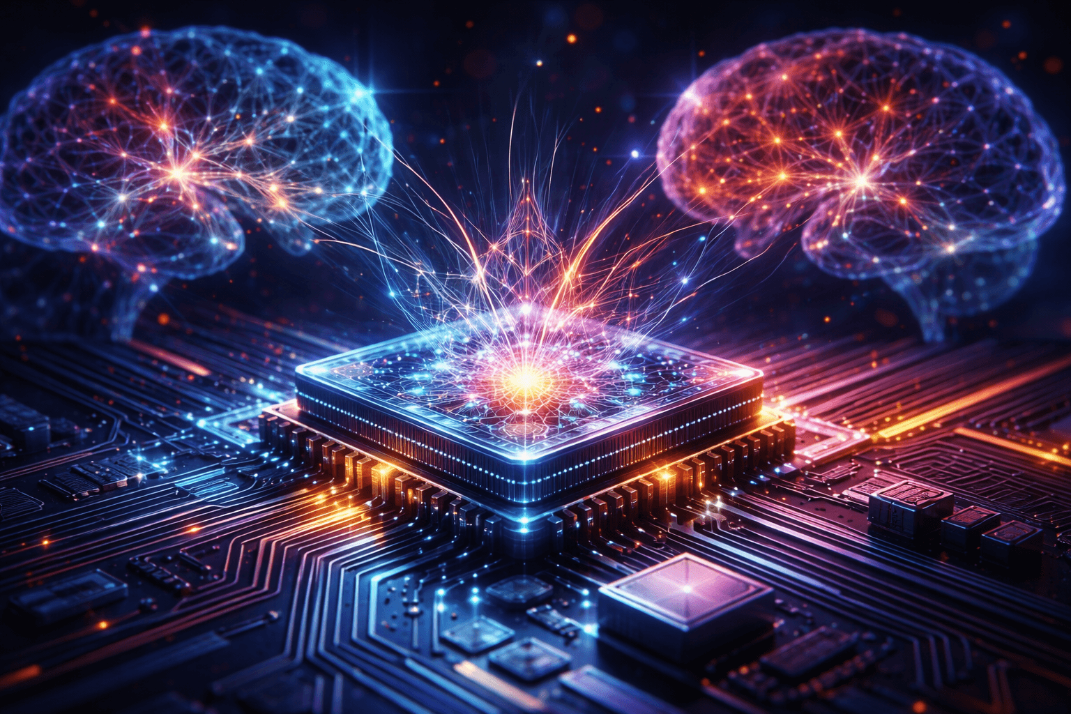 Wizualizacja neuromorficznego chipa inspirowanego siecią neuronową mózgu