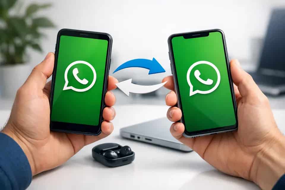 WhatsApp uruchomiony na dwóch smartfonach z ekranem parowania przez kod QR