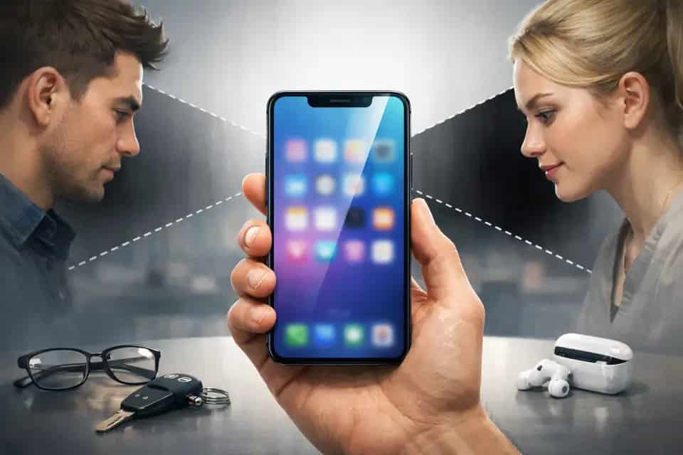 Smartfon z folią prywatyzującą ograniczającą widoczność ekranu z boku