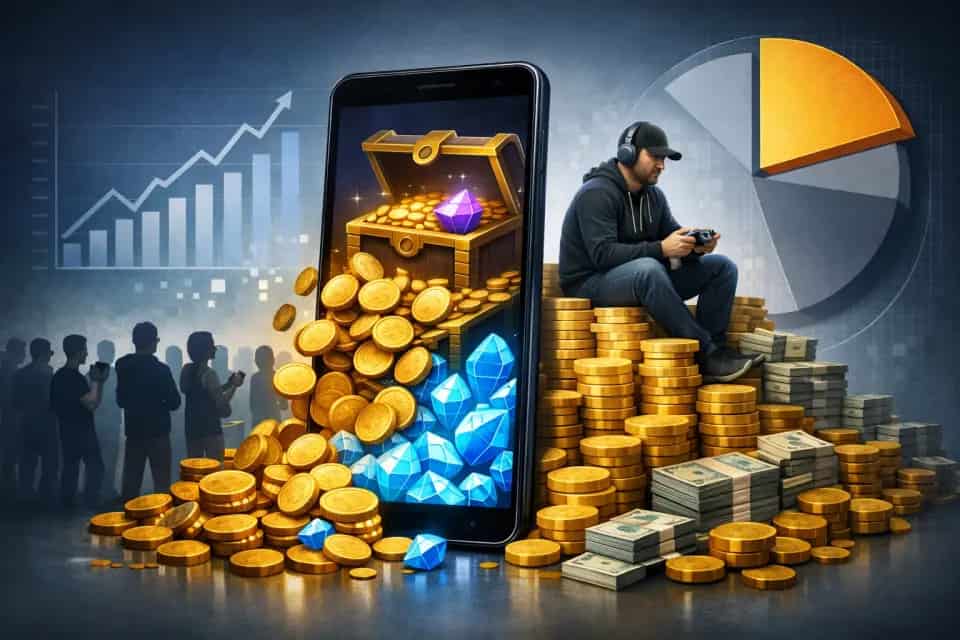 Ekran gry z wirtualną walutą i ofertami mikrotransakcji