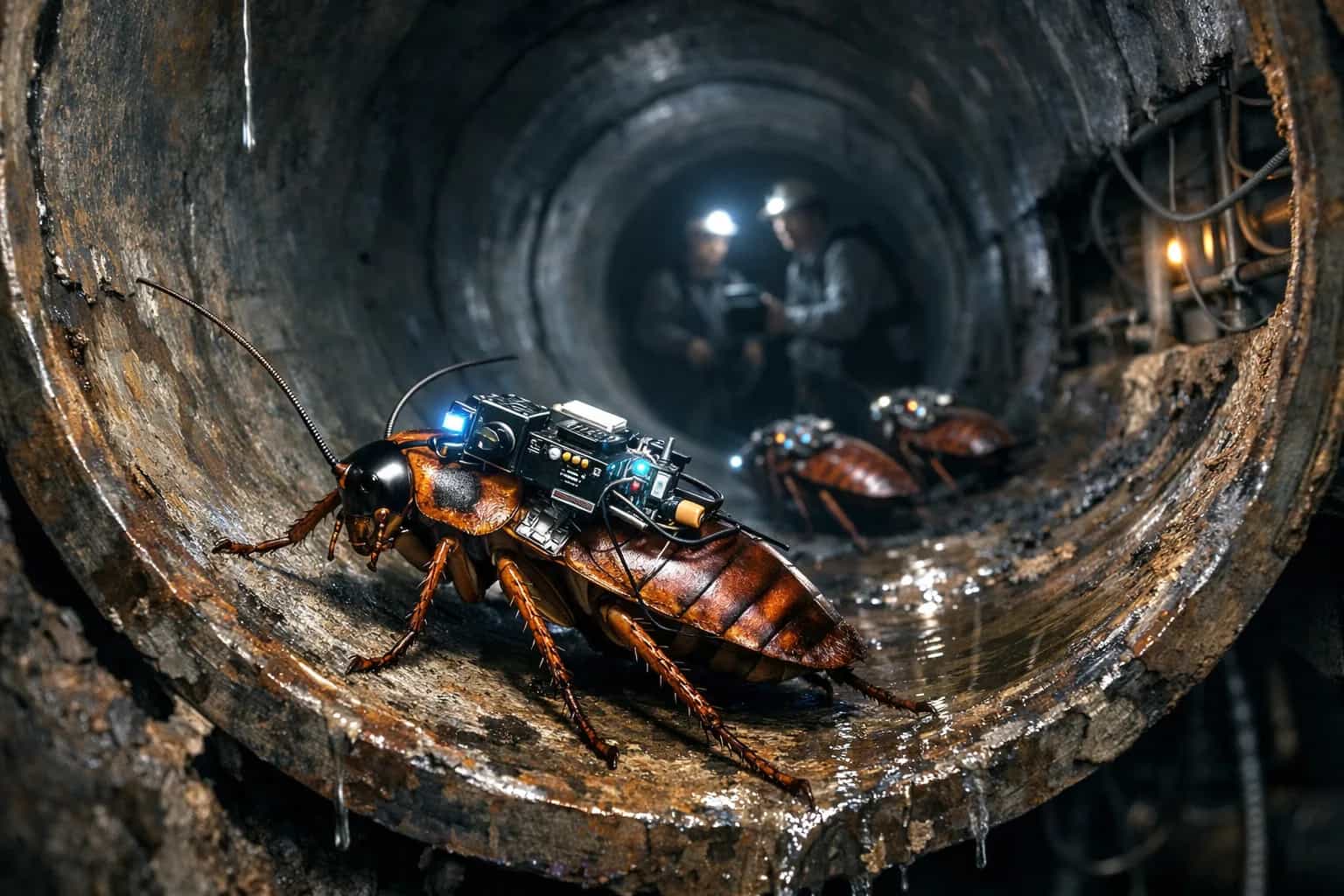 Karaluch-cyborg z modułem elektronicznym i miniaturową platformą inspekcyjną