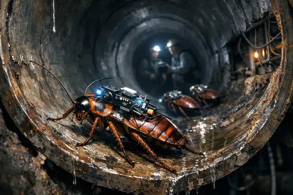 Karaluch-cyborg z modułem elektronicznym i miniaturową platformą inspekcyjną