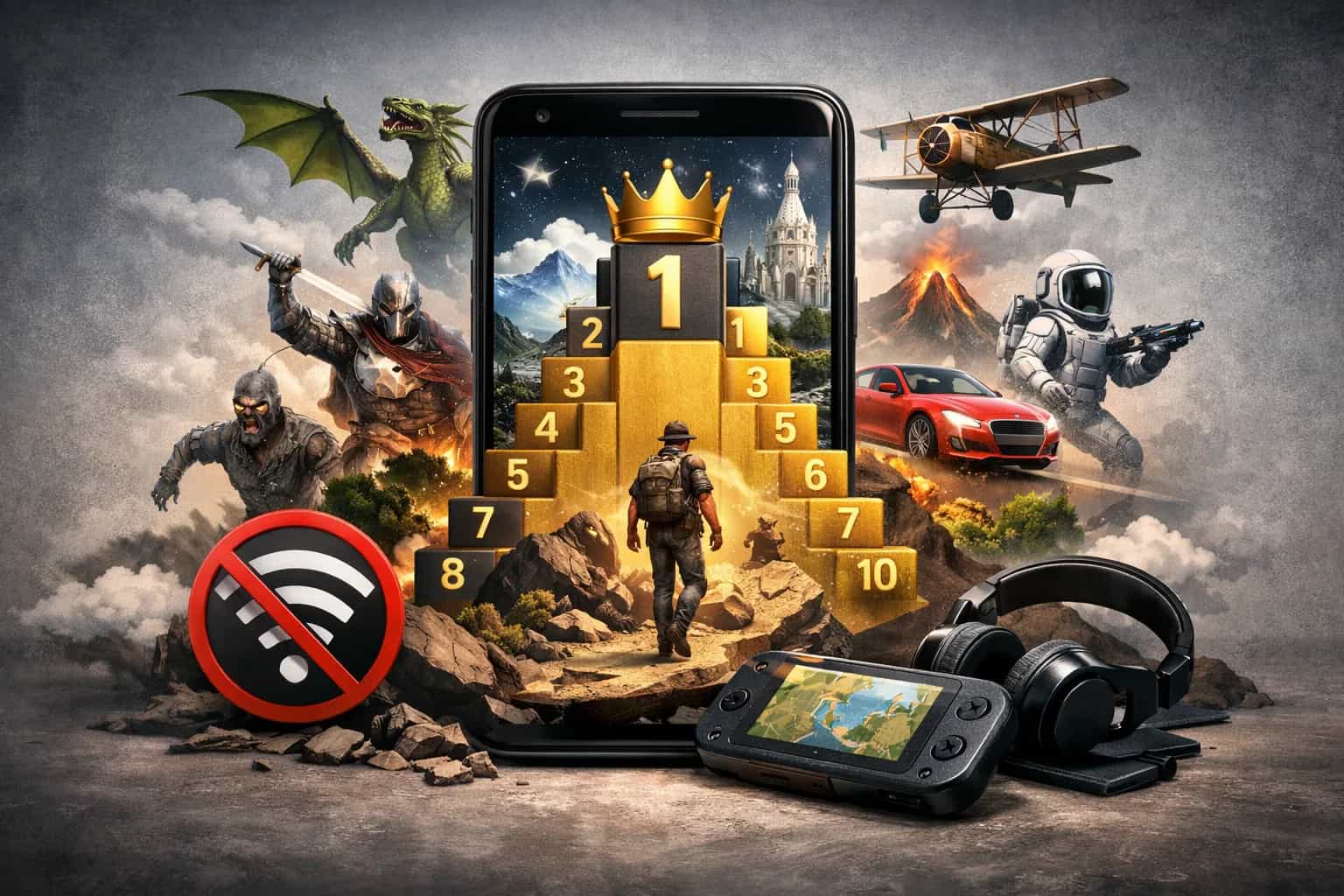 Zestawienie najlepszych gier offline na Androida na ekranie smartfona