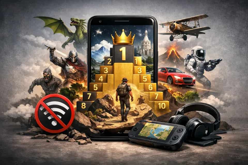 Zestawienie najlepszych gier offline na Androida na ekranie smartfona