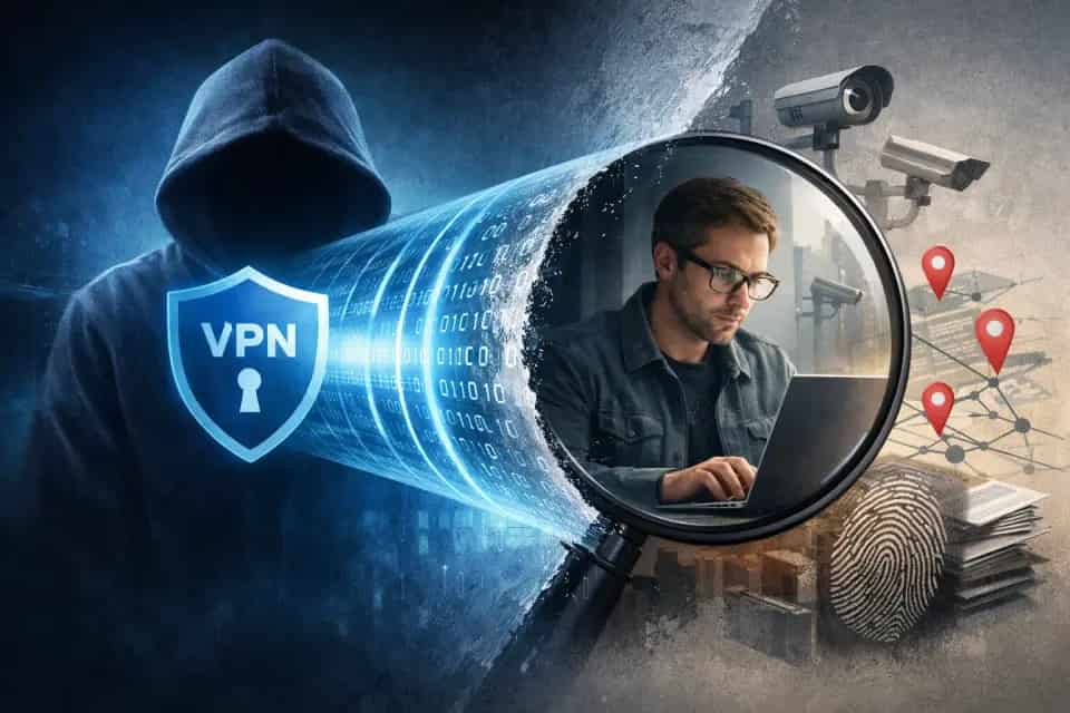 Ekran laptopa z ikoną VPN i symbolem tarczy prywatności