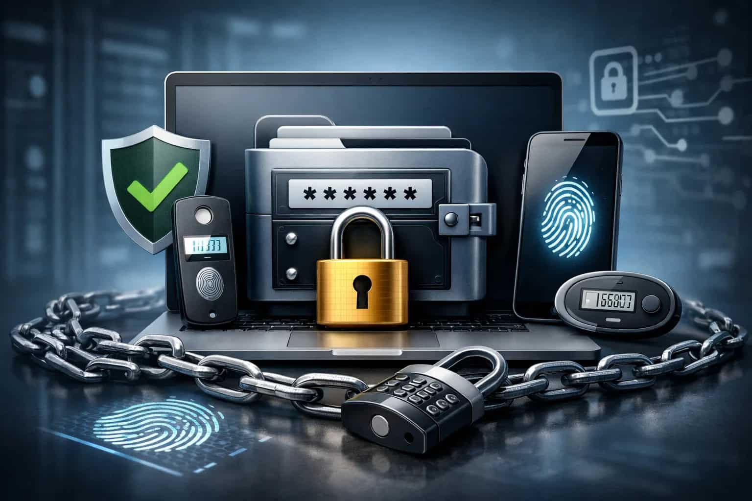 Ekran aplikacji menedżera haseł na smartfonie i laptopie