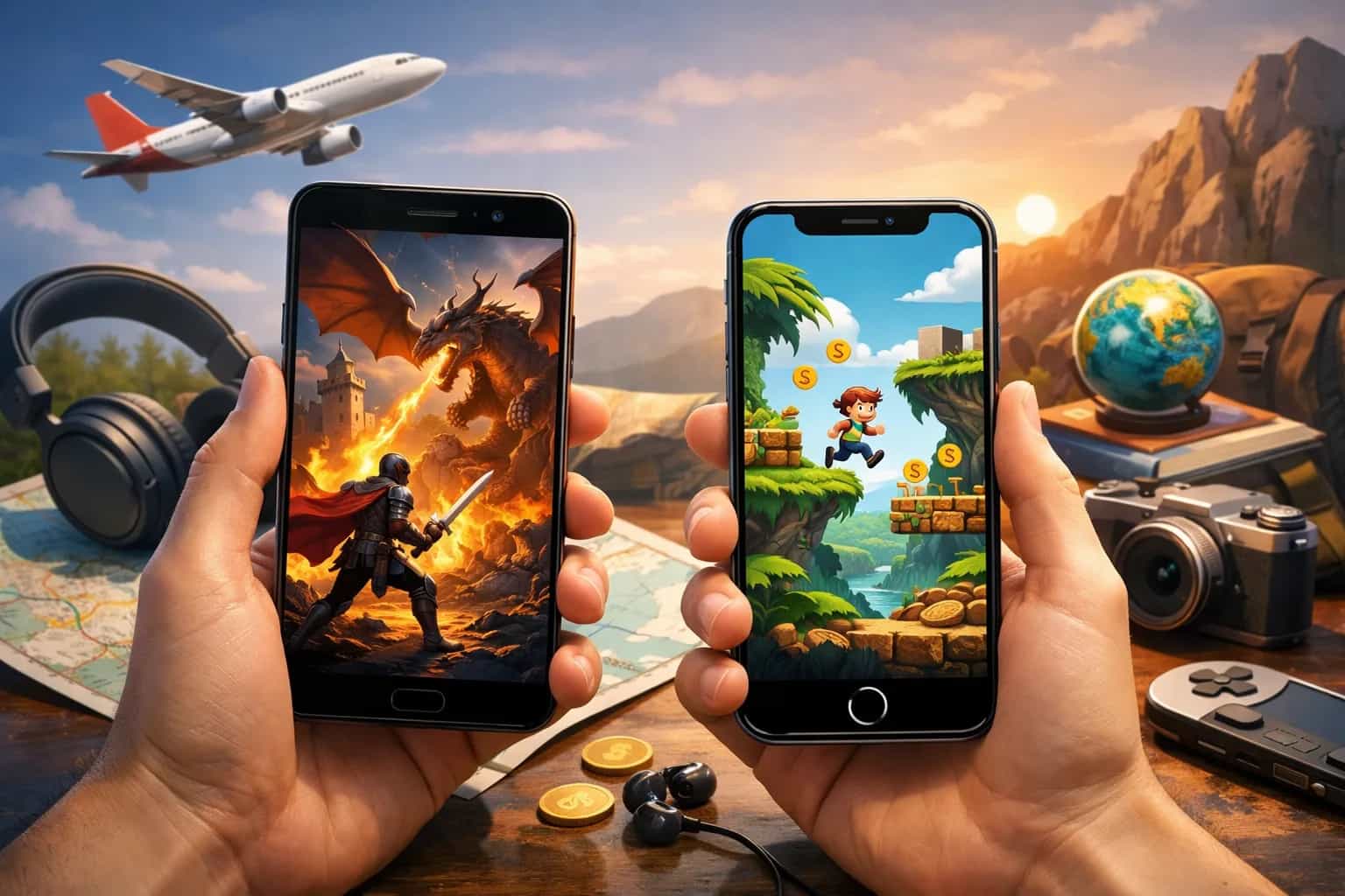 Smartfon z uruchomioną grą mobilną offline bez połączenia z internetem