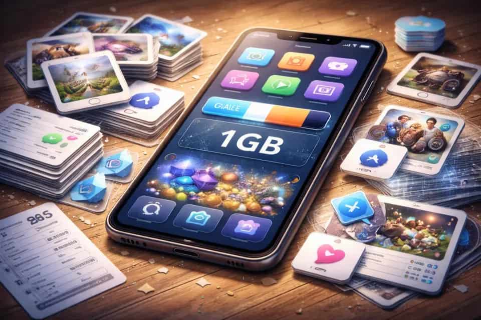 Ekran smartfona z listą aplikacji zajmujących dużo miejsca w pamięci