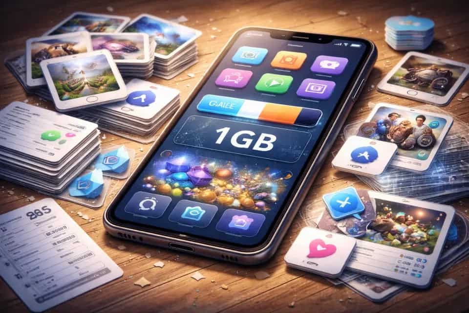 Ekran smartfona z listą aplikacji zajmujących dużo miejsca w pamięci