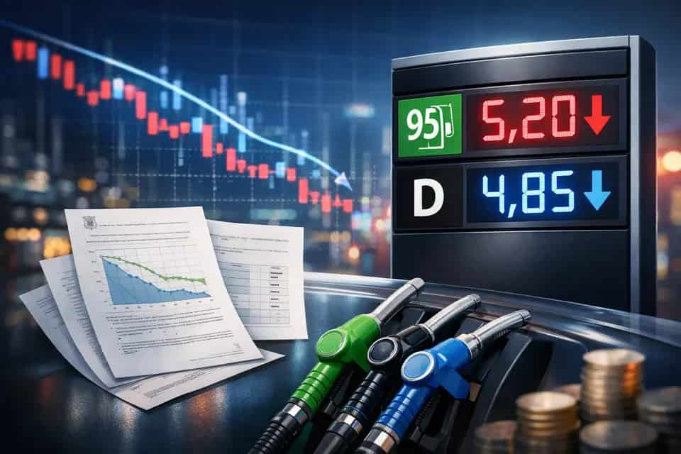 Ceny paliw na stacji benzynowej z widoczną tablicą cen PB95, PB98 i ON