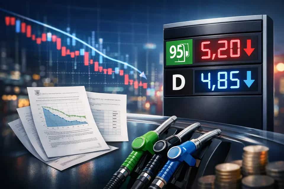 Ceny paliw na stacji benzynowej z widoczną tablicą cen PB95, PB98 i ON