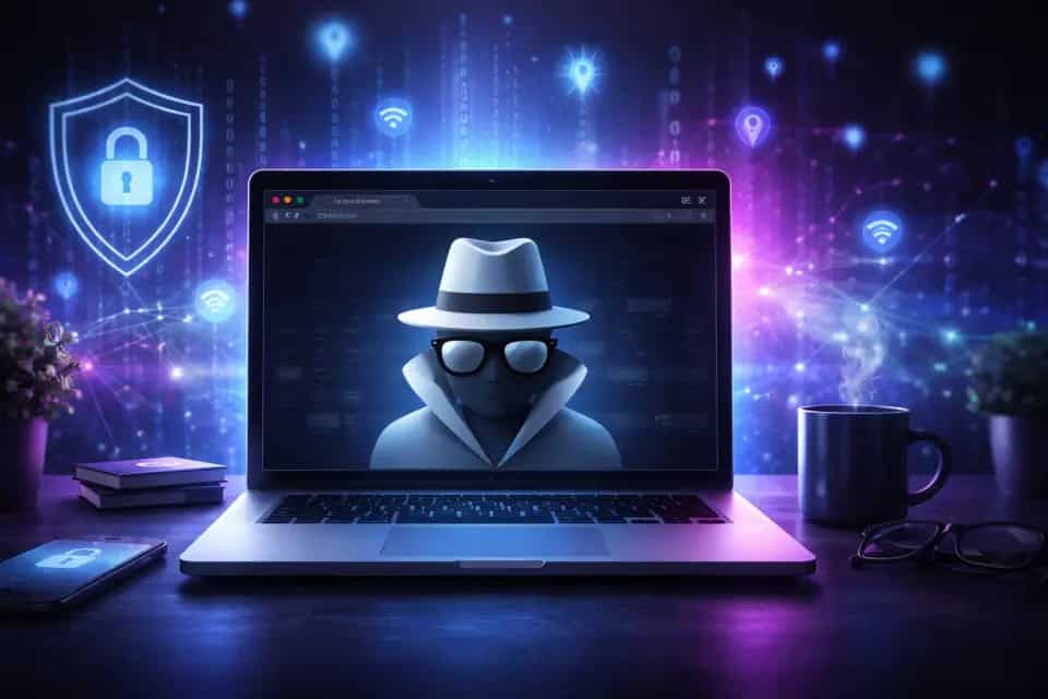 Okno przeglądarki w trybie incognito na ekranie laptopa