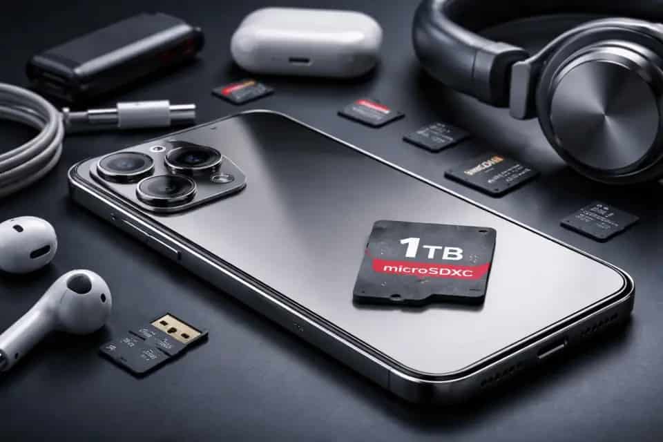 Smartfon premium z ekranem specyfikacji pokazującym wariant pamięci 1 TB