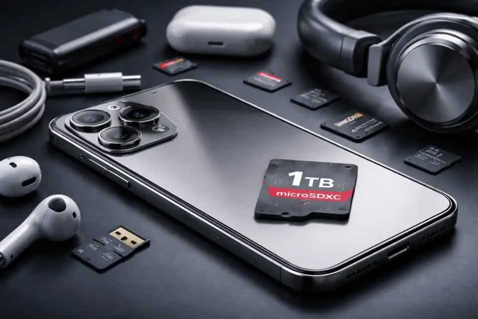 Smartfon premium z ekranem specyfikacji pokazującym wariant pamięci 1 TB