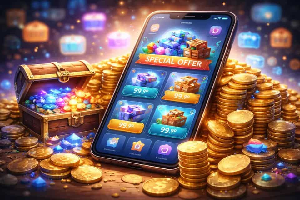 Ekran smartfona z ikonami aplikacji mobilnych i zakupami w aplikacji