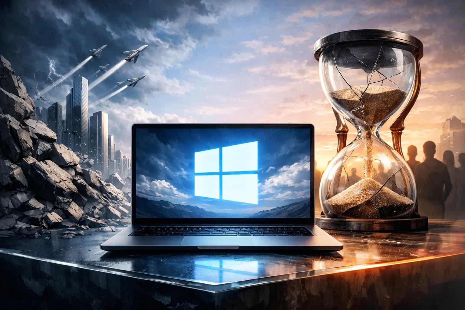 Laptop z systemem Windows 11 i logo Microsoft na ekranie