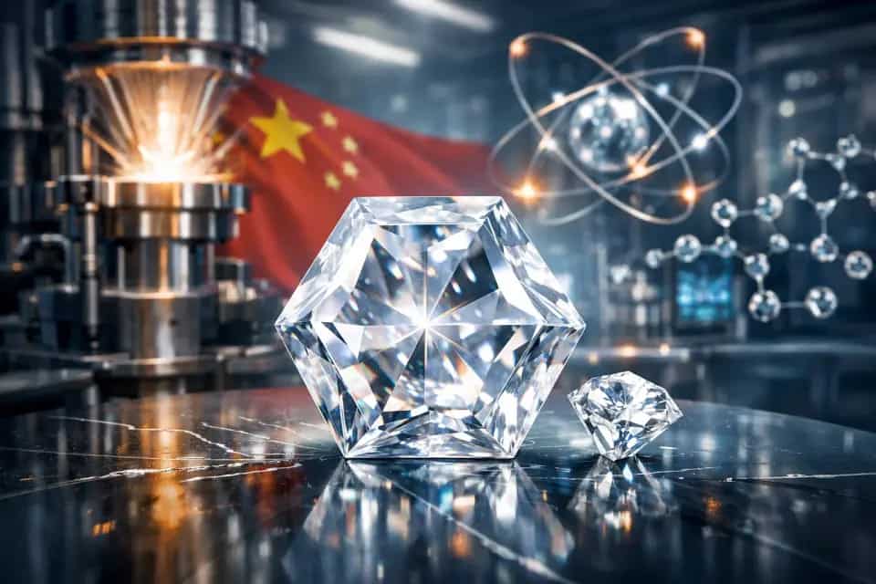 Próbka diamentu heksagonalnego lonsdaleitu w ujęciu laboratoryjnym