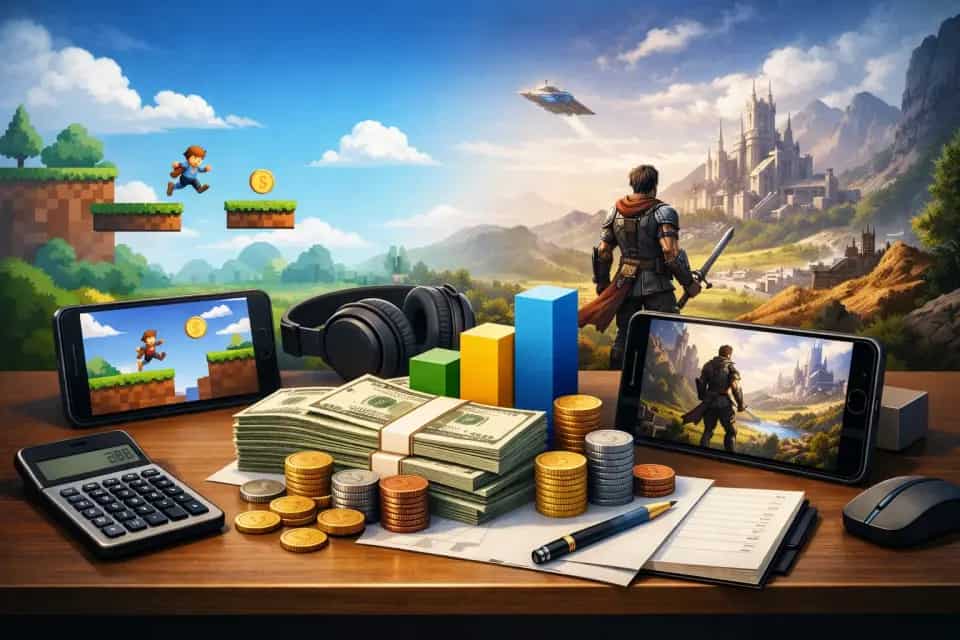 Tworzenie gry mobilnej na ekranie komputera z kalkulacją budżetu projektu