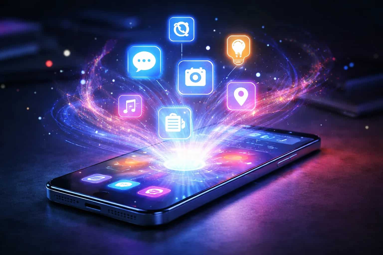 Smartfon z uruchomionymi funkcjami AI offline na ekranie