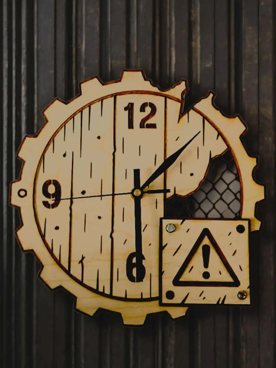 Nowoczesny zegar scienny z motywem pekniecia i struktura plastra miodu.